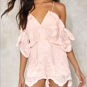 Nasty Gal “sweet thing cold shoulder” Blush Romper